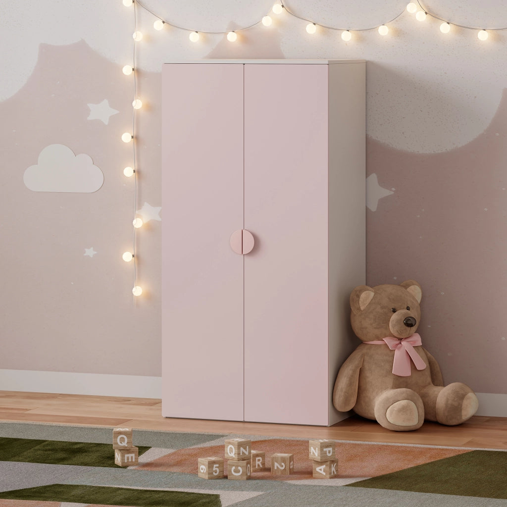 Armadio per Cameretta Sandnes a 2 Ante 123 x 60 x 40 cm - Bianco/Rosa [en.casa]