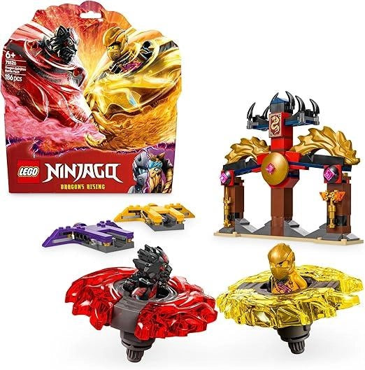 LEGO NINJAGO Battle Pack Draghi dello Spinjitzu - 2 Trottole Giocattolo, Tempio Costruibile, Elementi di Potere e 2 Mini