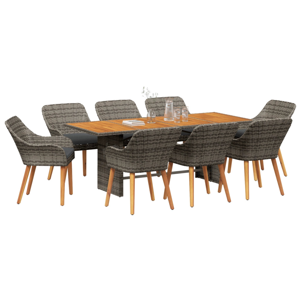 Set da Pranzo da Giardino 9 Pezzi Grigio Rattan Sintetico