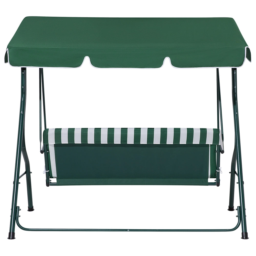 Altalena da giardino per patio con struttura in acciaio a rete a righe verdi a 3 posti con baldacchino