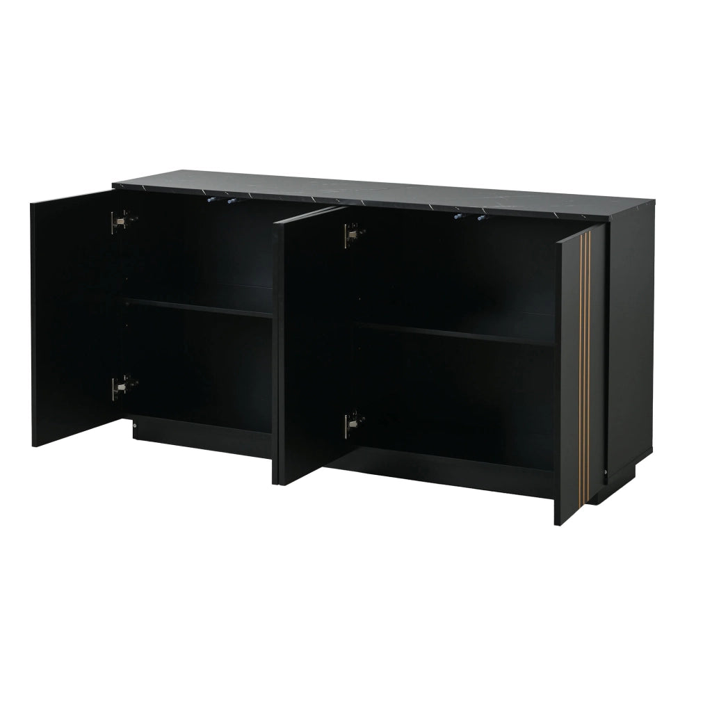 Credenza con 4 ante e ripiani regolabili - per soggiorno - in truciolare - 35×140×70 cm - nero