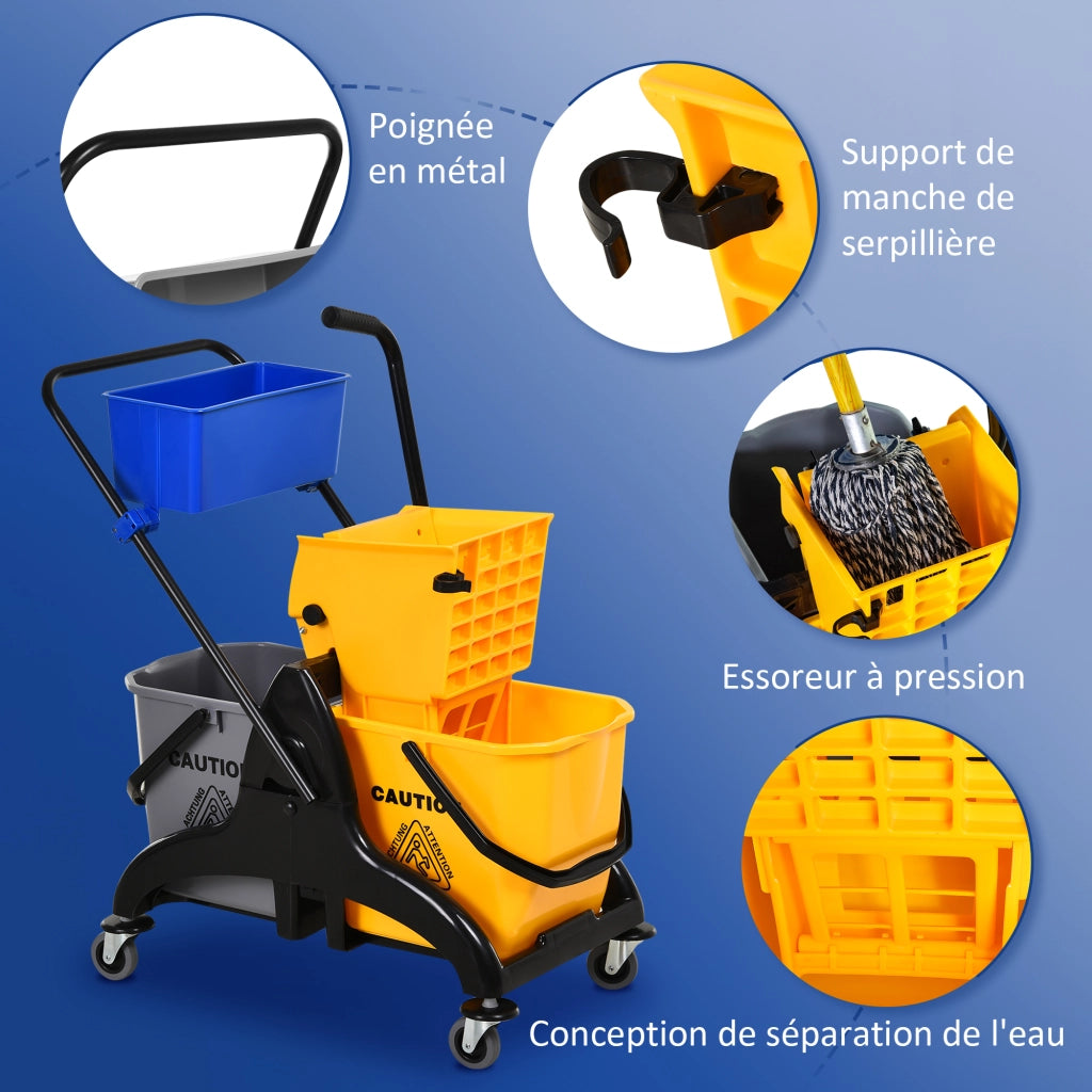 Carrello per pulizia con cestino e secchio 26 L ¨C zephmum ¨C 78x45x95 cm giallo