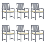 Sedie da Giardino con Cuscini 6 pz in Massello di Acacia Grigie cod mxl 76245