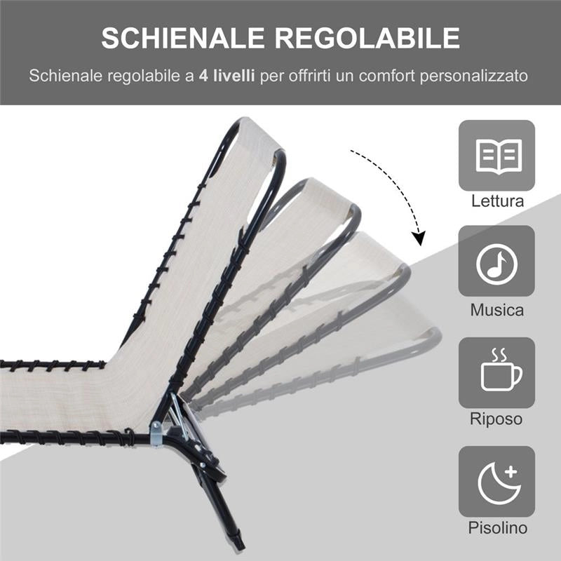 LETTINO PRENDISOLE IN ACCIAIO E TESSUTO TRASPIRANTE CON SCHIENALE RECLINABILE, 197X58X26 CM
