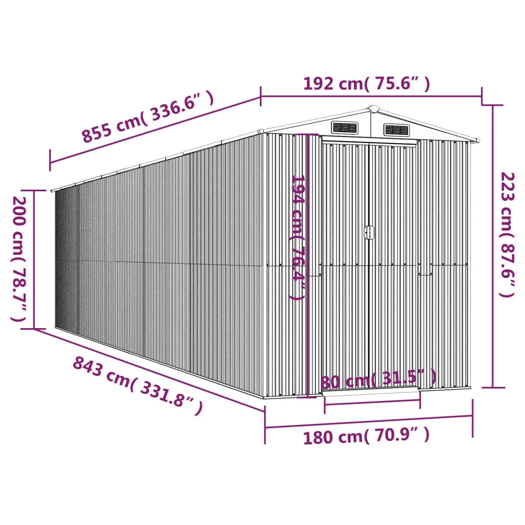 Capanno da Giardino Marrone Scuro 192x855x223cm Acciaio Zincato 3147468