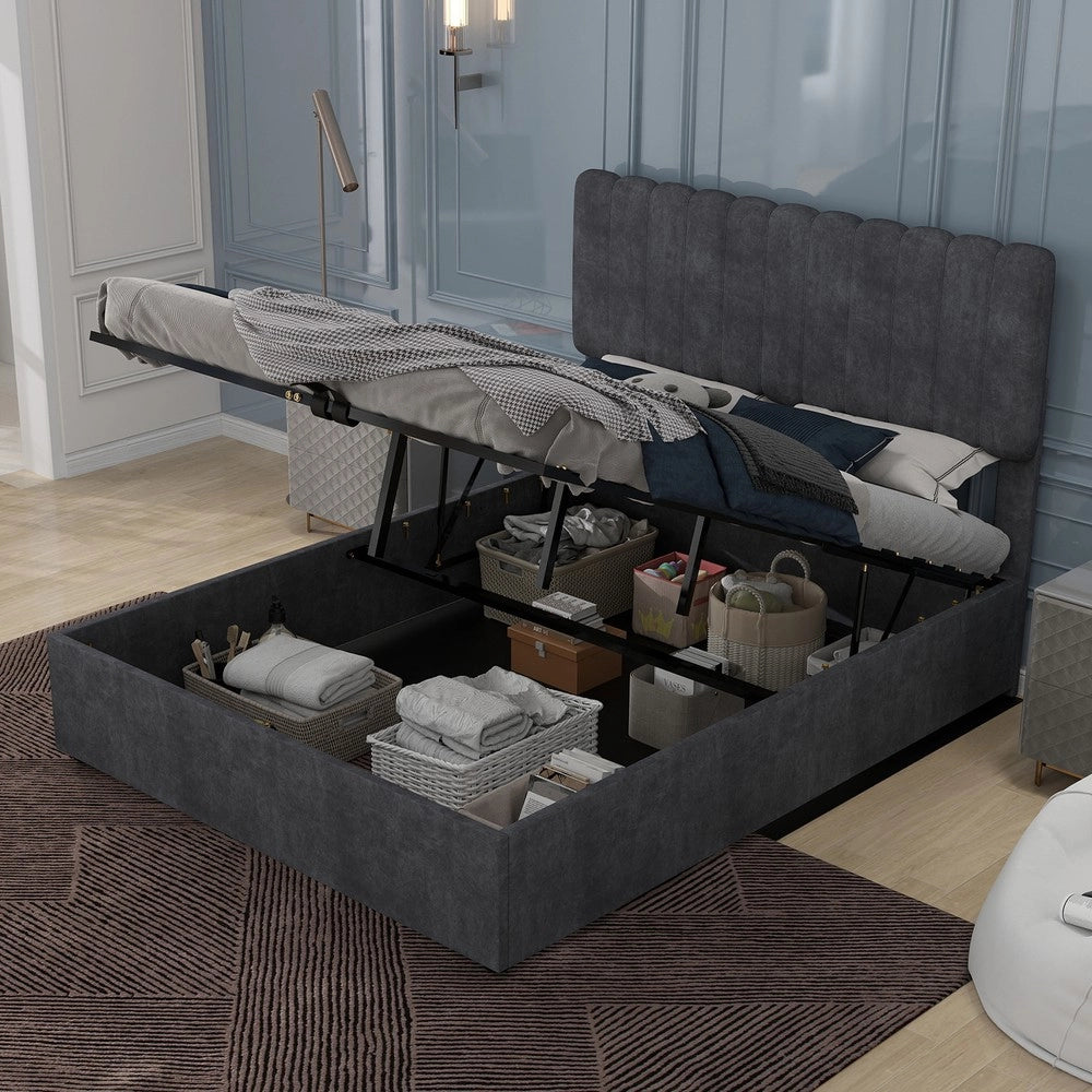 Letto Contenitore Imbottito con Testiera ¨C MINIMAL ¨C Grigio 160x200 cm