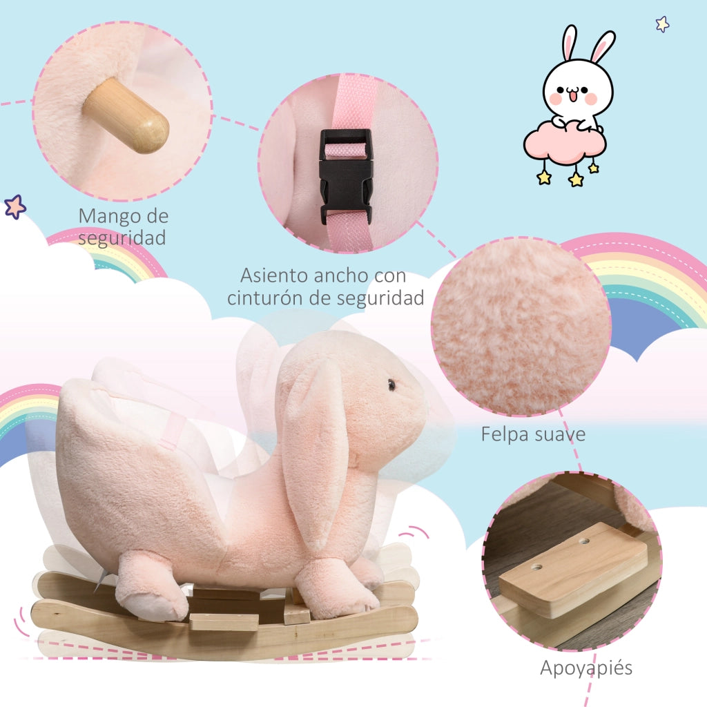 Cavallo a Dondolo per Bambini con Sonido e Sicurezza ¨C zephmum ¨C Rosa 60x33x50