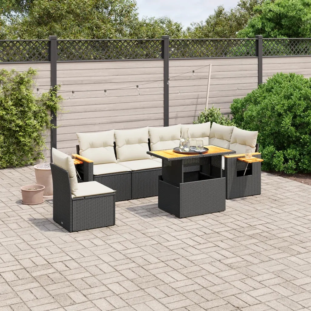 Set Divani da Giardino con Cuscini 7pz Nero Polyrattancod mxl 92768