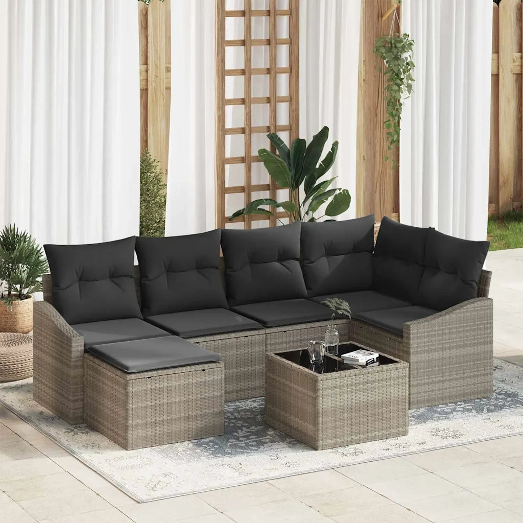 Set di divani con cuscino 7 pcs Grigio chiaro polyrattan