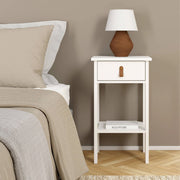 Comodino Inday, Comò basso, Tavolino da notte, Mensola da letto, 40x34 h70 cm, Bianco