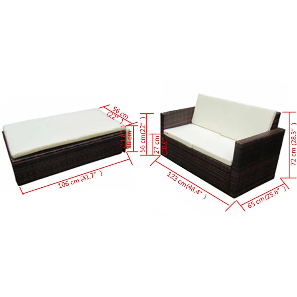 Set Divani da Giardino 2 pz | Set Salotto da Giardino con Cuscini in Polyrattan Marrone