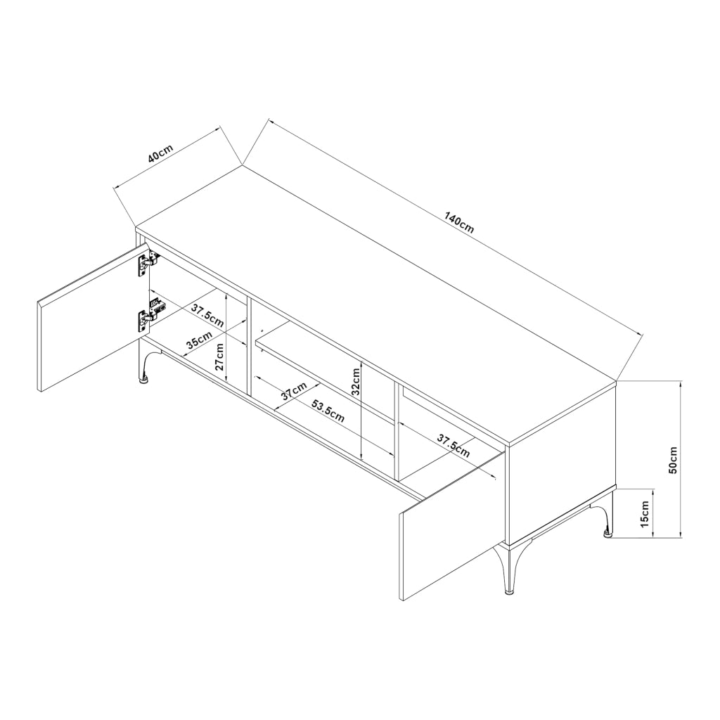 Mobile Porta TV Kistiandi a Vani Aperti e Chiusi con Ante 140 x 40 x 50 cm - Effetto Rovere Chiaro [en.casa]