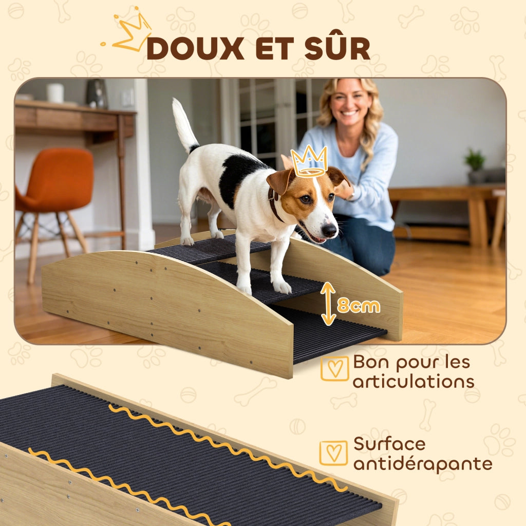 Scala per Cani Agility 3 Marche Legno Naturale ¨C zephmum ¨C 80x39.5x20cm
