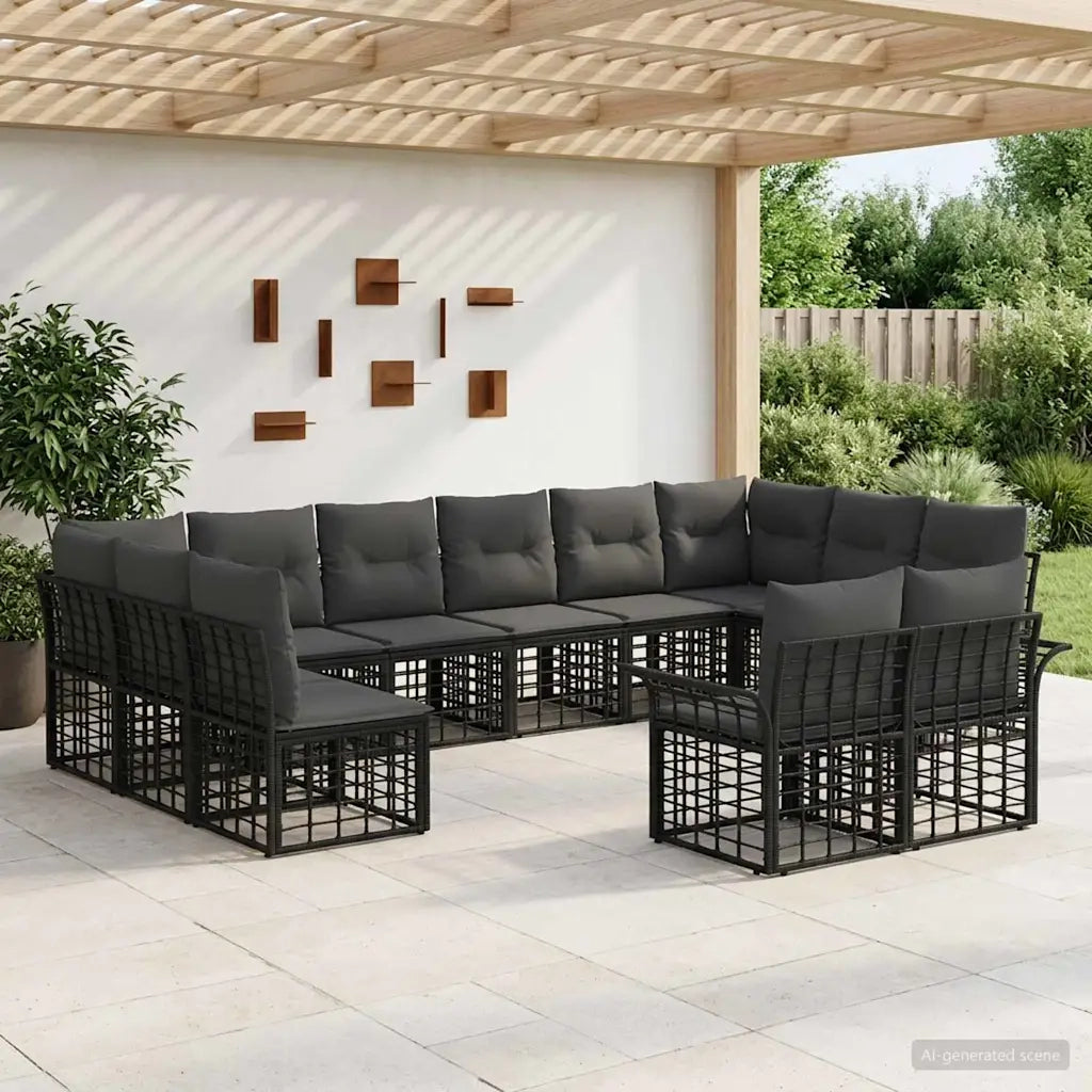 Set di divani da esterno 12 pcs Nero e Grigio scuro Poliestere