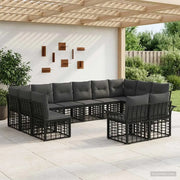 Set di divani da esterno 12 pcs Nero e Grigio scuro Poliestere