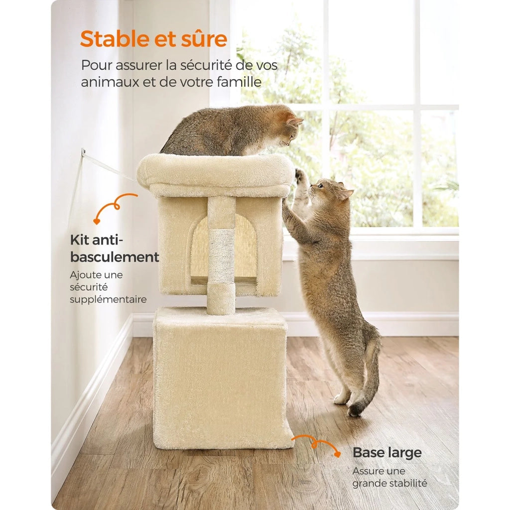 Tiragraffi per gatti torre da gioco 67 cm casetta per gattini fino a 3 kg grande piattaforma 2 nicchie tiragraffi grigio beige 12_0003898