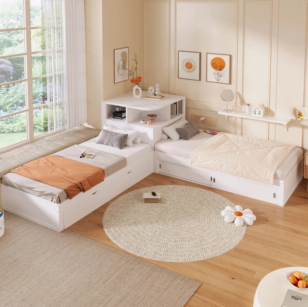Letto singolo 90x200 con letto estraibile, vano con ante scorrevoli e luce LED