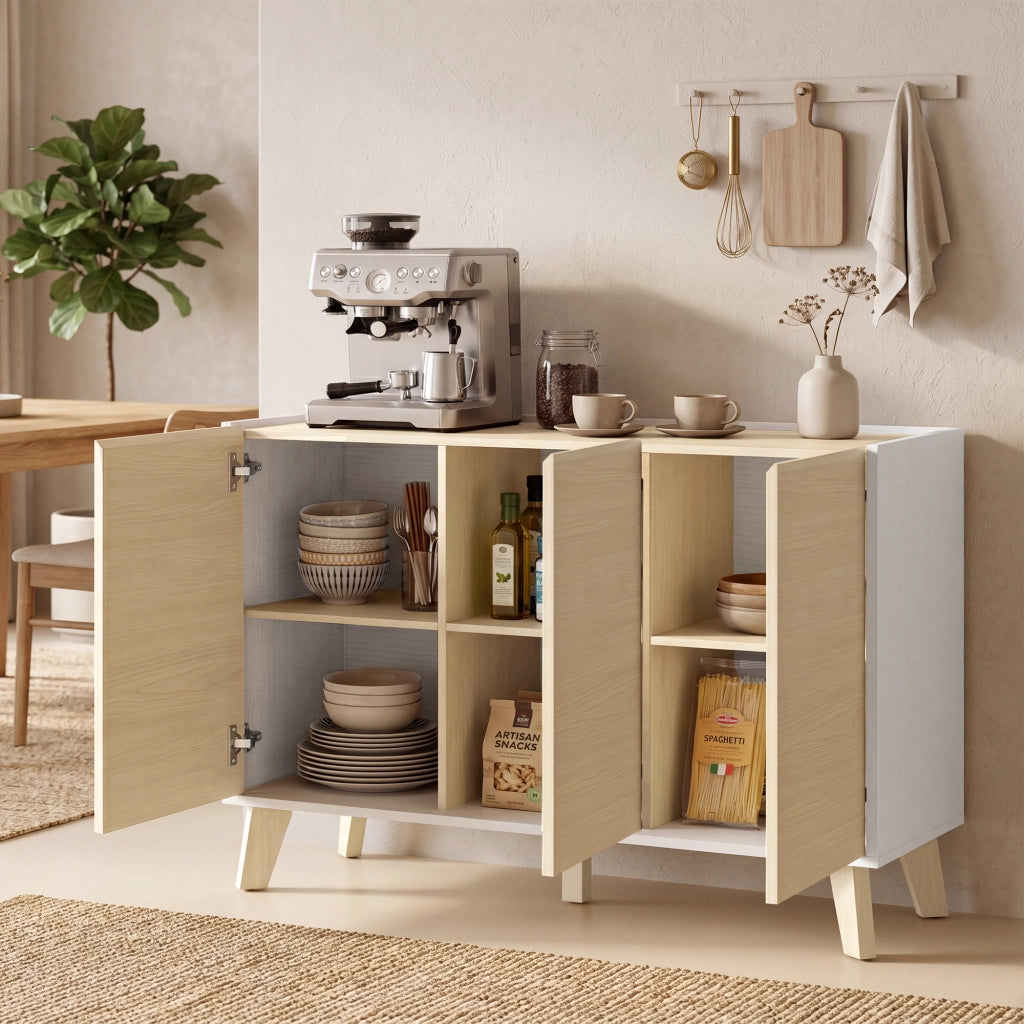 Armadio da cucina ¨C zephmum ¨C bianco e legno naturale 120x40x90
