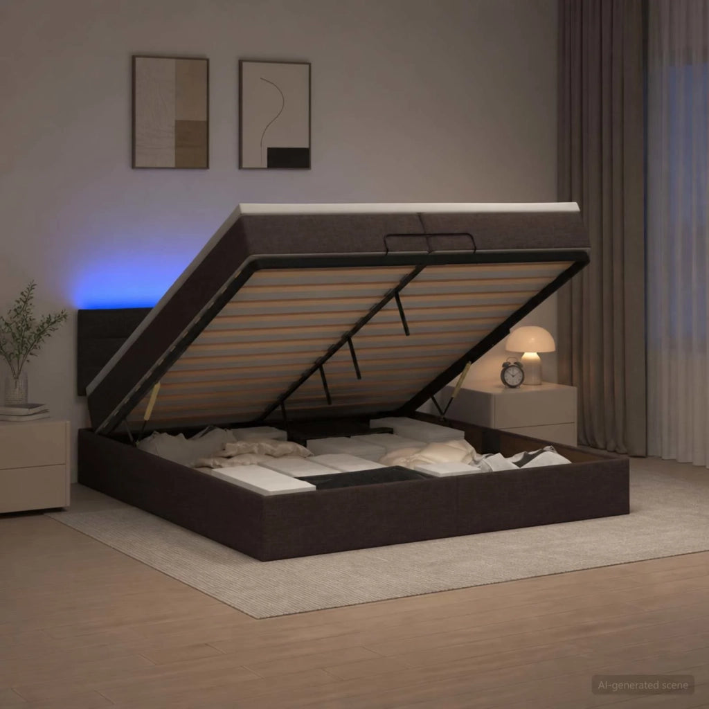 Letto Ottomano con Materasso e LED Marrone Scuro 200 x 200 cm 3456853