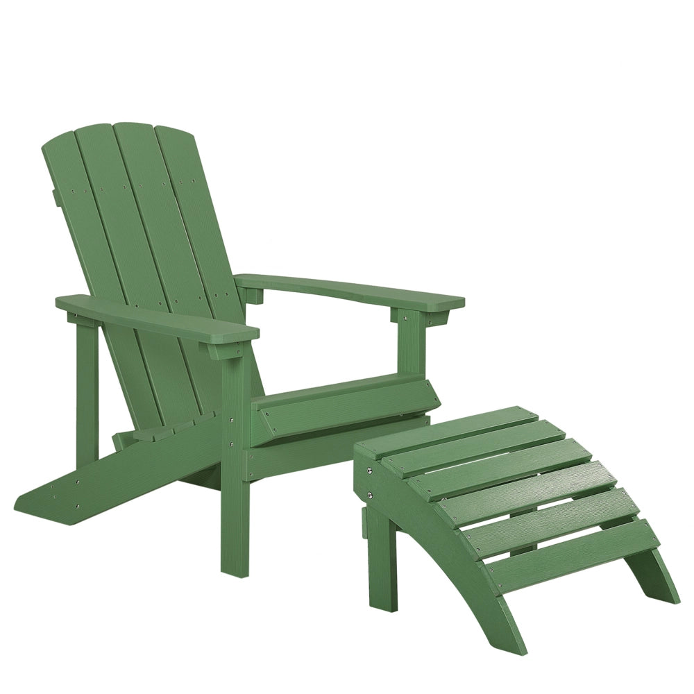 Sedia da giardino in legno di plastica verde con poggiapiedi resistente agli agenti atmosferici in stile moderno