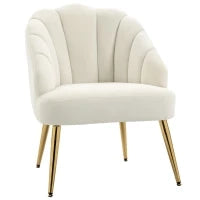 Poltrona in Velluto Imbottita con Schienale a Conchiglia e Gambe in Acciaio per Camera e Salotto, 63x65x84cm, Crema