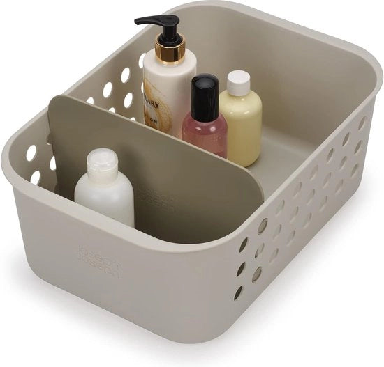 Cassetta di stoccaggio per articoli da bagno con distributore mobile - grande, beige