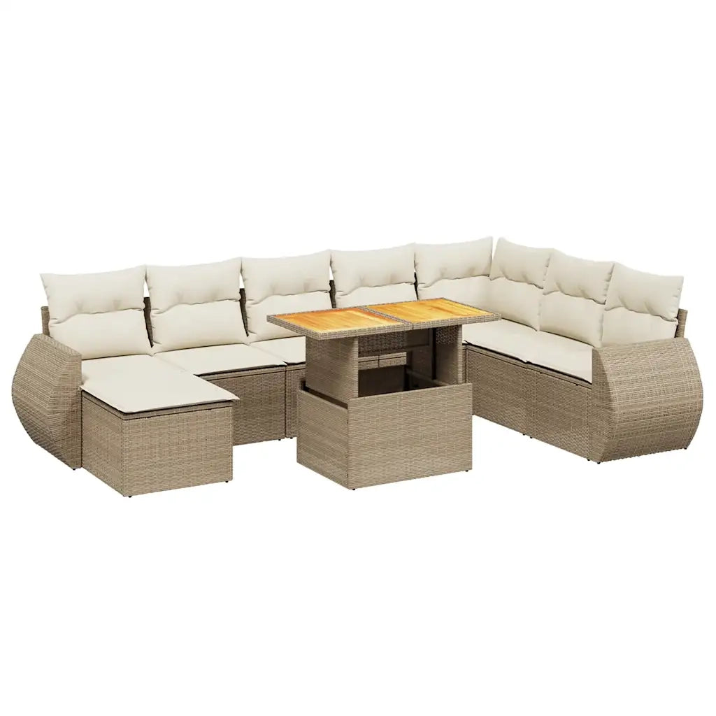 Set Divano da Giardino 9 pz con Cuscini Beige in Polyrattan 3272332
