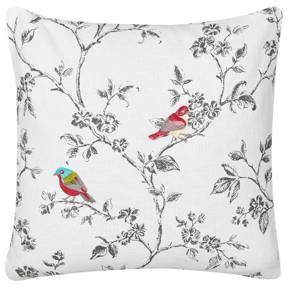 Set di 2 cuscini in cotone ricamato con motivo di uccelli 45 x 45 cm Bianco camera da letto soggiorno