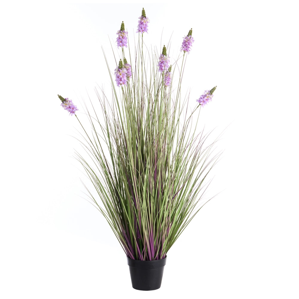 Pianta artificiale in vaso con fiori viola e foglie in plastica nera materiale lavanda 120 cm accessorio decorativo per interni