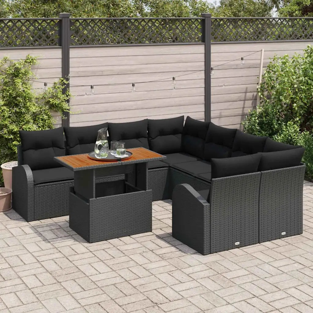 Set Divano da Giardino con cuscino 9 pcs Nero