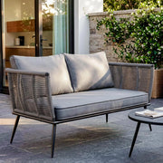 Divano in rattan a 2 posti, per balcone, grigio, divano, piccolo balcone, giardino d'inverno, terrazza, mobili per interni ed esterni, resistente alle intemperie, panca con schienale