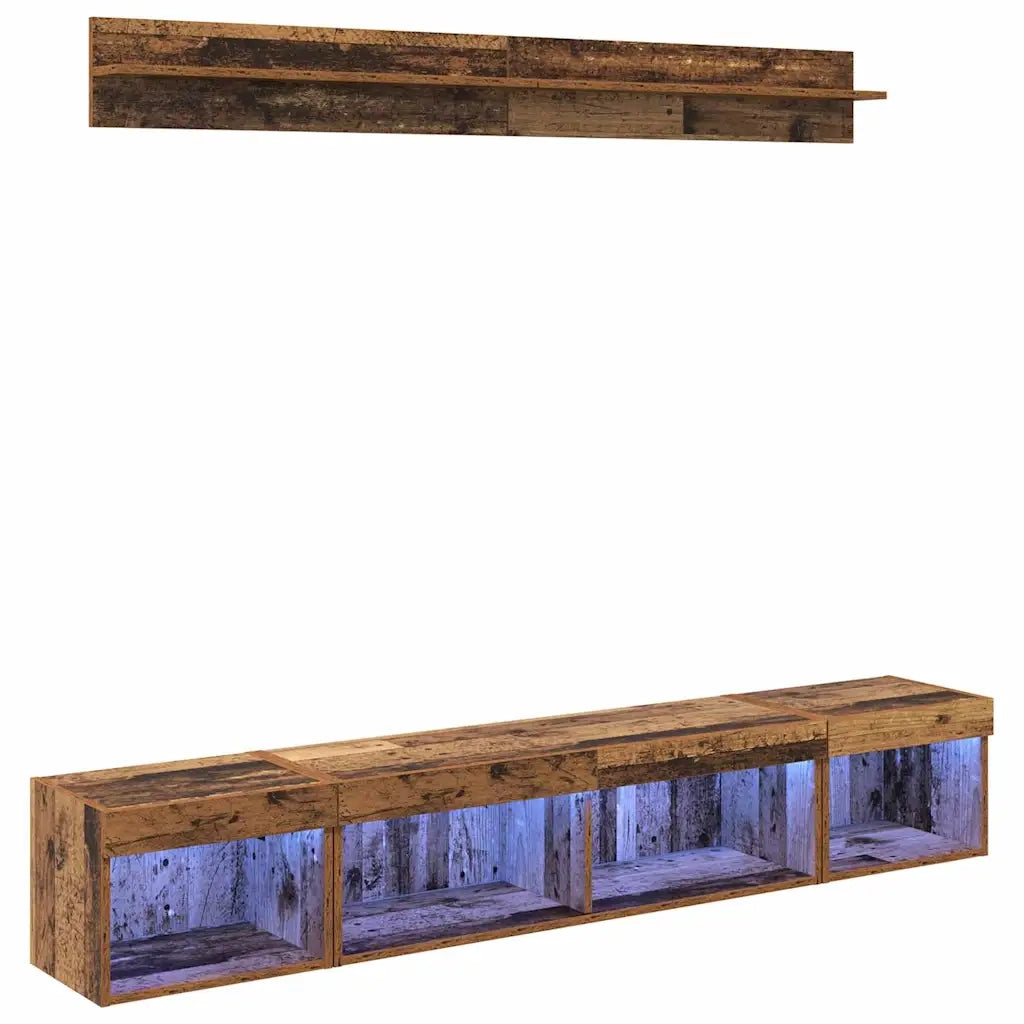 Set di Mobiletto da TV a Parete con led 5 pz-Credenza per TV sospesa Legno vecchio