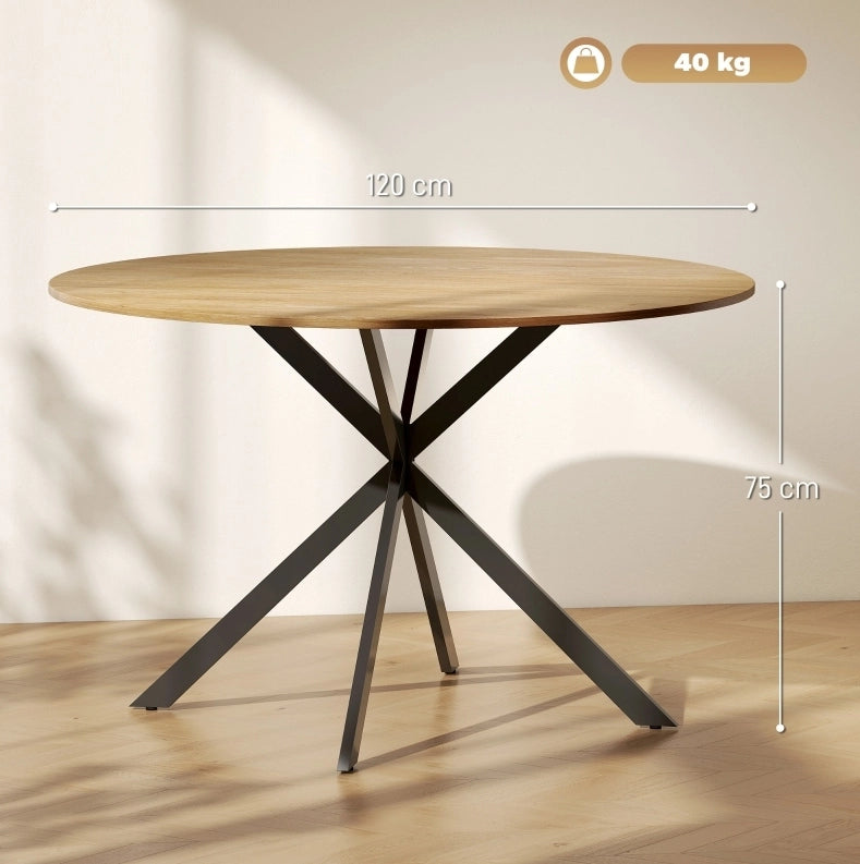 Tavolo da pranzo rotondo ?120 cm in legno effetto rovere con gambe in acciaio nero