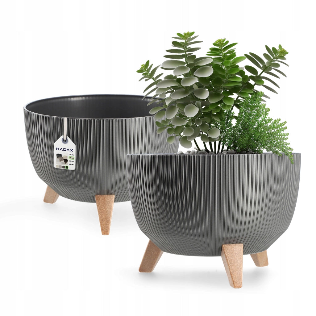 Vaso da fiori KADAX, fioriera, coperchio, gambe, inserto, supporto per fiori, 29 cm, grafite, ciotola rotonda