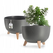 Vaso da fiori KADAX, fioriera, coperchio, gambe, inserto, supporto per fiori, 29 cm, grafite, ciotola rotonda