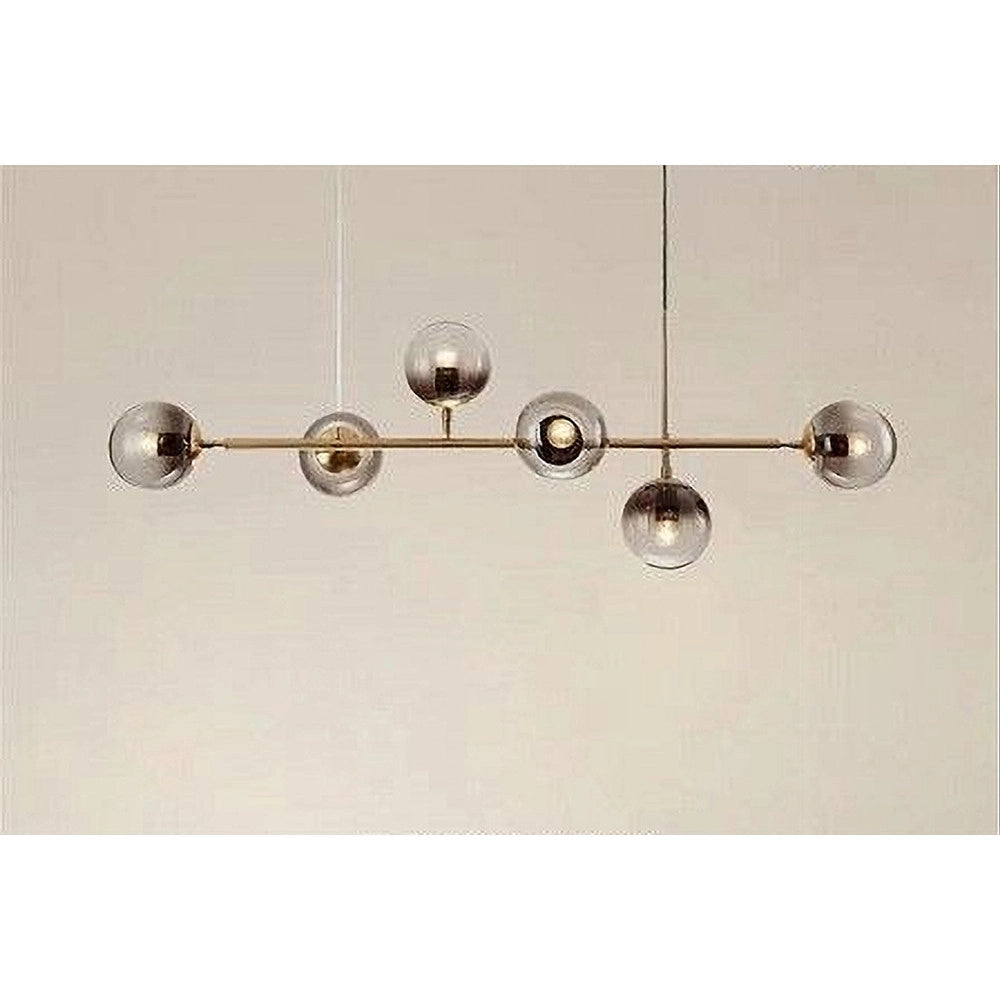 Trade Shop - Lampadario Sospensione 6 Sfere Attacco E27 In Vetro Lampada In Metallo Oro 71645 -