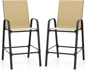 Set di 2 Sgabelli da Bar per Esterno, Sgabello 74 cm da Giardino, Polrona Alta con Poggiapiedi, Seduta Allargata & Telaio in Metallo,per Patio Terrazza Piscina, Portata 150 kg