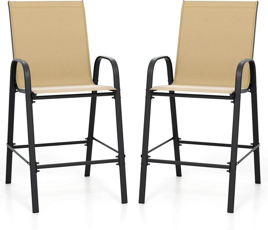 Set di 2 Sgabelli da Bar per Esterno, Sgabello 74 cm da Giardino, Polrona Alta con Poggiapiedi, Seduta Allargata & Telaio in Metallo,per Patio Terrazza Piscina, Portata 150 kg