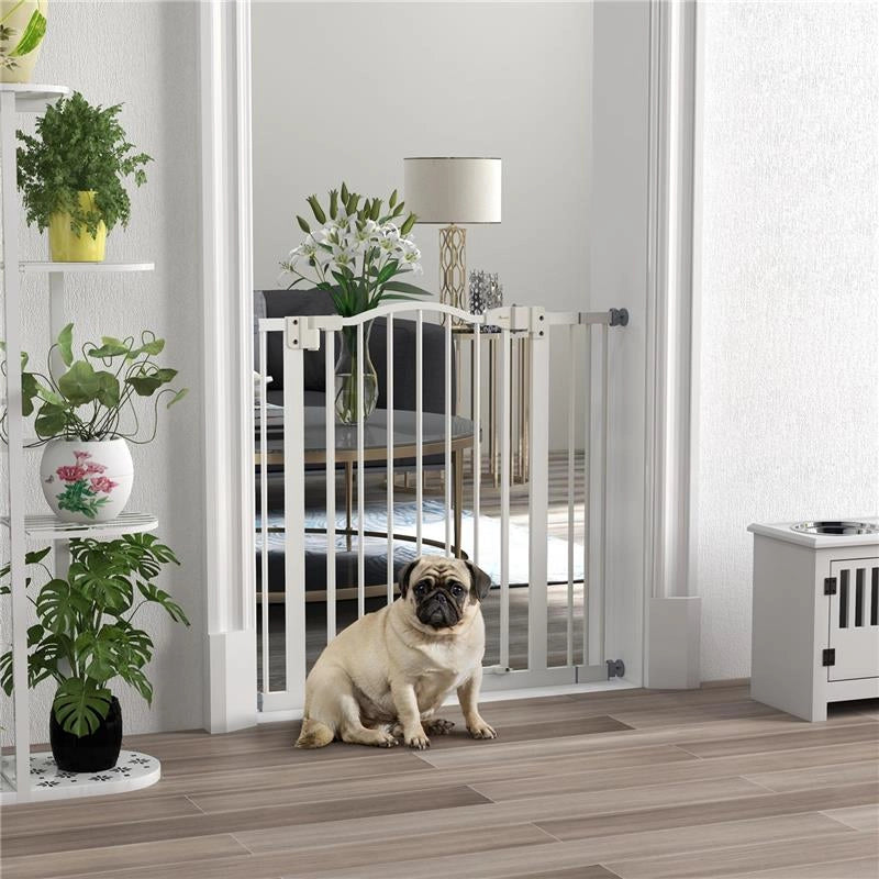 CANCELLETTO PER CANI ESTENSIBILE CON 2 BLOCCHI E CHIUSURA AUTOMATICA IN METALLO E PLASTICA 74-87X78 CM BIANCO