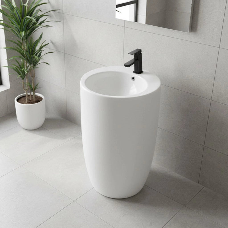 Lavabo freestanding LAV203 in ceramica D 50x86 cm. bianco lucido