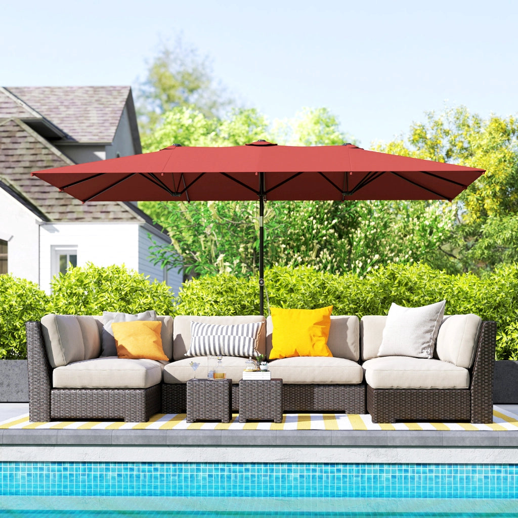 Ombrellone da giardino regolabile in altezza e inclinabile ¨C zephmum ¨C 150x295x170-214 cm rosso vino