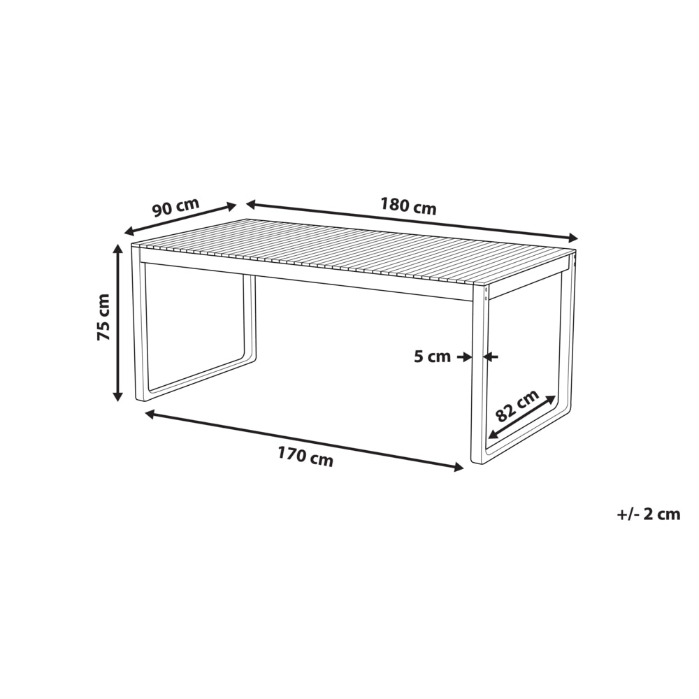 Tavolo da pranzo da giardino rustico in legno d'acacia certificato 180 x 90 cm piano rettangolare resistente agli agenti atmosferici