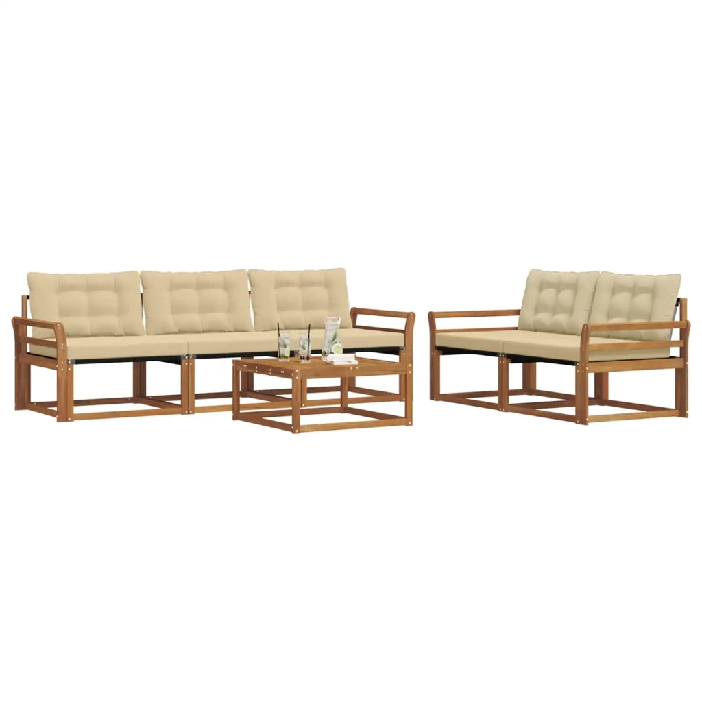 Set di divani da esterno con cuscino 6 pcs Naturale e Beige 3369196
