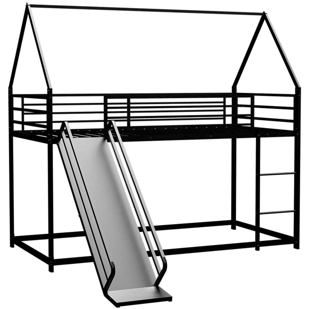 Letto a castello per bambini 90 × 190 cm con scivolo e scale, senza materasso, in ferro, nero