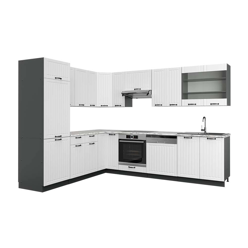 Cucina angolare completa Fame-Line Bianco rustico/Antracite 287 x 60 cm, PL Marmo Vicco