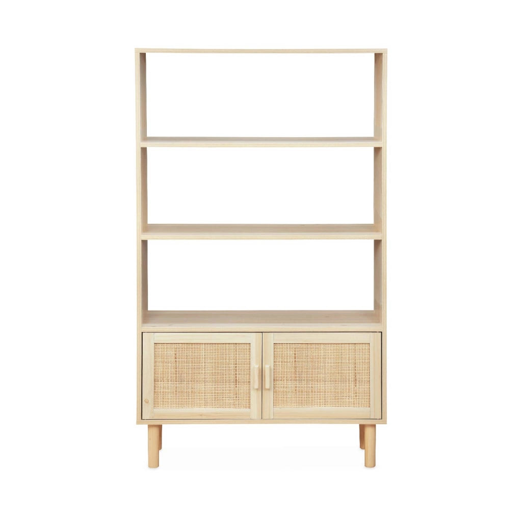 Libreria con canna ed effetto legno, 3 livelli, 2 ante, marrone