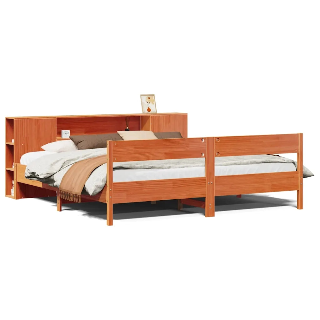 Letto matrimoniale | Letto per adulti | Letto Libreria senza Materasso Marrone Cera 200x200 cm in Pino