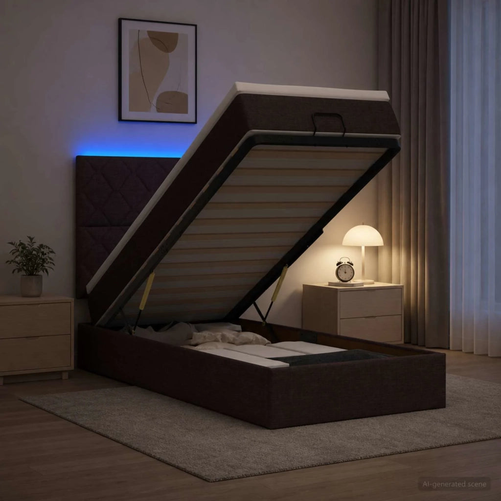 Letto Ottomano con Materasso e LED Marrone Scuro 90 x 190 cm 3458120