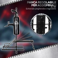 Power Tower con Panca e Sacco da Boxe di 20kg, Stazione Multiuso in Acciaio Nero per Allenamento Total Body
