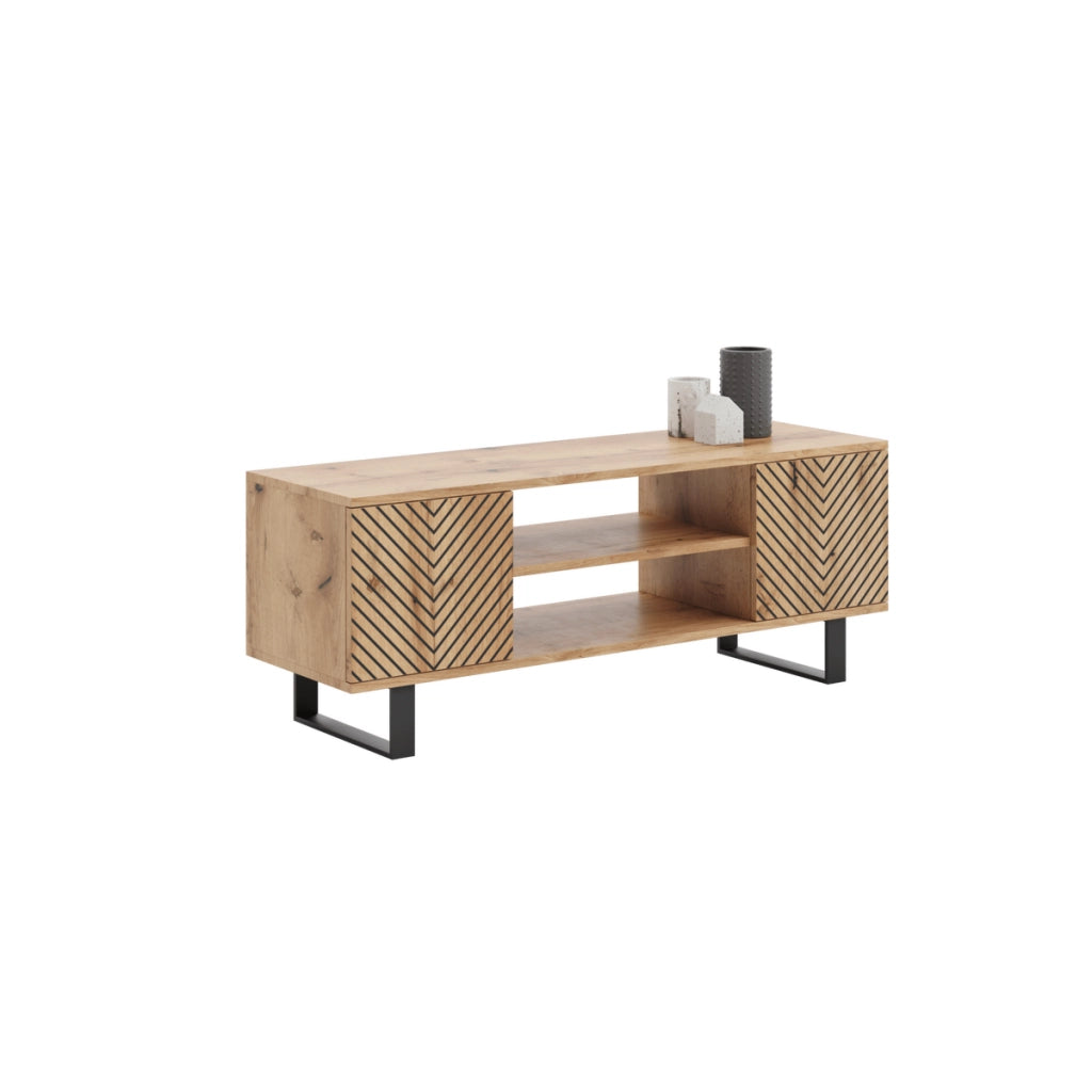 Mobile Porta TV Focus in Rovere Craft con Decoro a Spina di Pesce